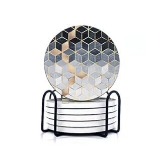 Geometric Hexagon Coaster Set w Tray